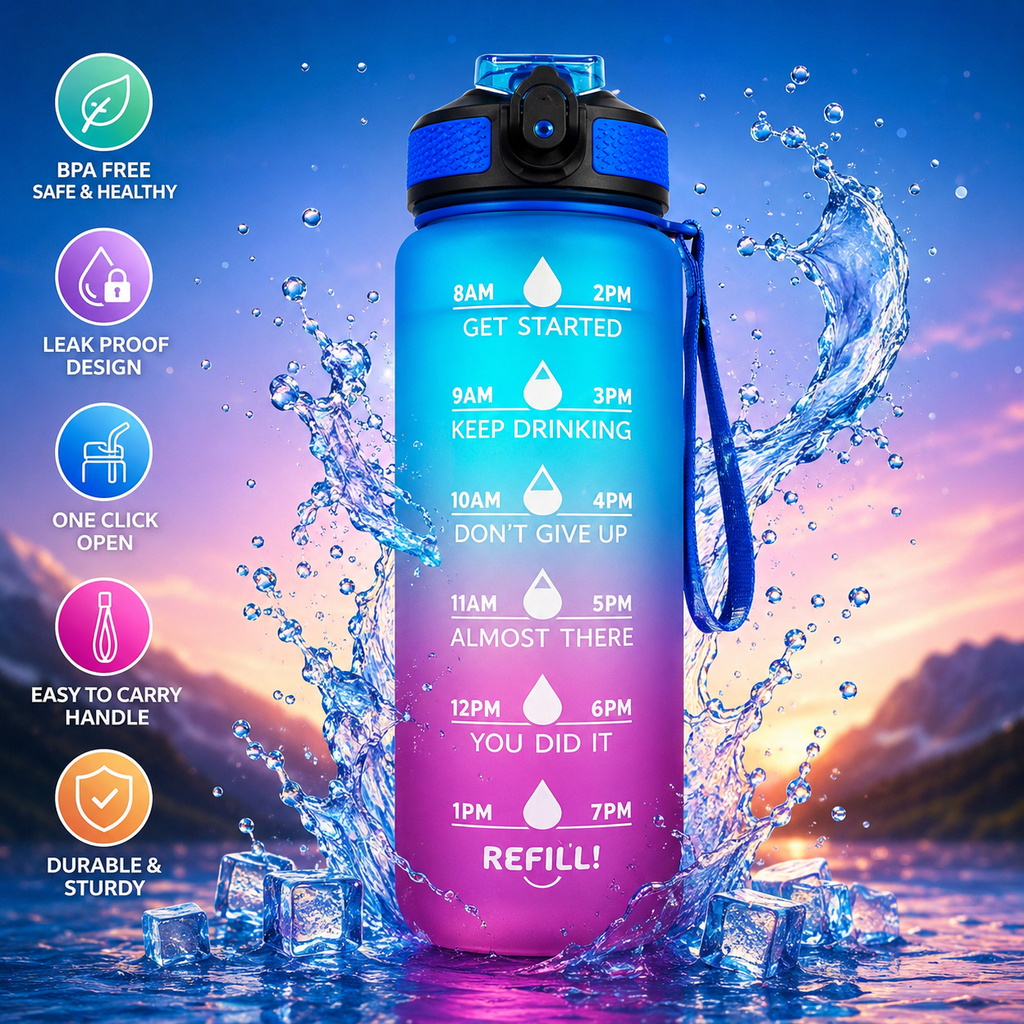 Urban Crave 1000ml Motivational Water Bottle | Leak Proof | Time Marker