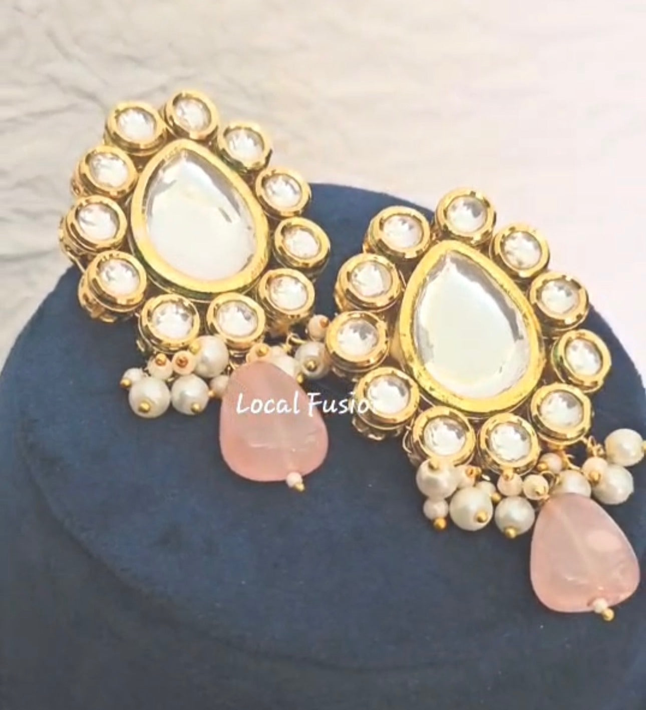 Royal Pink Kundan Pearl Drop Earrings
