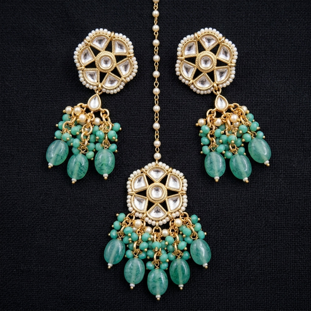 Royal Emerald Kundan & Pearl Jewelry Set with Matching Earrings