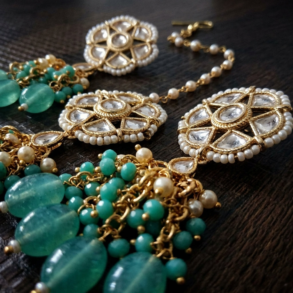 Royal Emerald Kundan & Pearl Jewelry Set with Matching Earrings