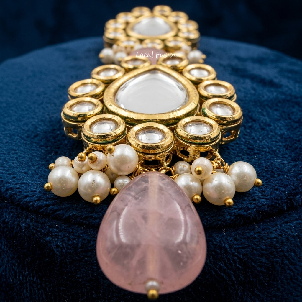 Royal Pink Kundan Pearl Drop Earrings