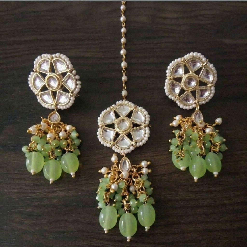 Mint Blossom Kundan & Pearl Jewelry Set