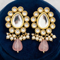 Royal Pink Kundan Pearl Drop Earrings