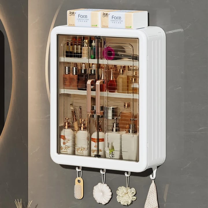 Bathroom Cabinet with 2 Doors – Wall Mounted Storage Cabinet for Bathroom Essentials, Skincare & Makeup | Bathroom Shelf & Organizer Cabinet for Home, 3 Layer