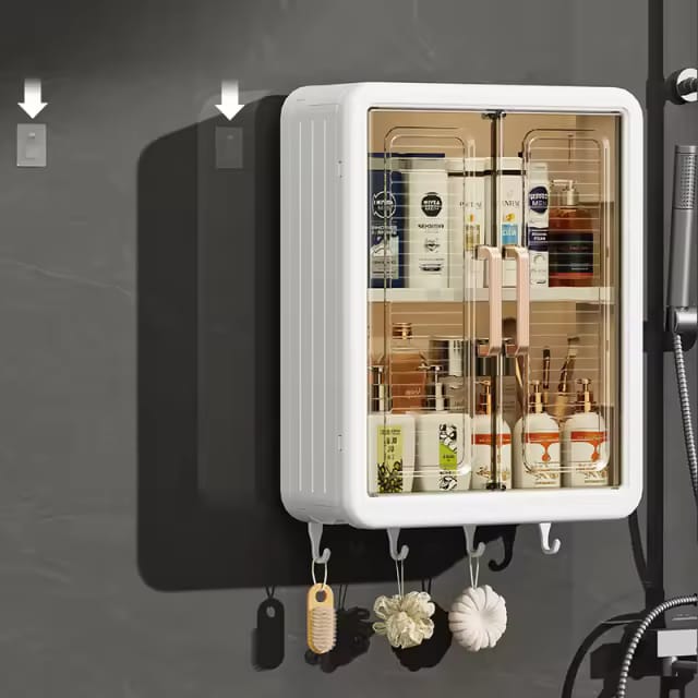 Bathroom Cabinet with 2 Doors – Wall Mounted Storage Cabinet for Bathroom Essentials, Skincare & Makeup | Bathroom Shelf & Organizer Cabinet for Home, 3 Layer