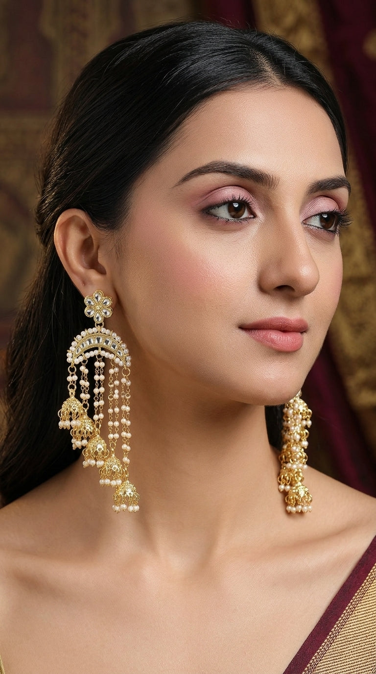 Gold Earrings with Pearls