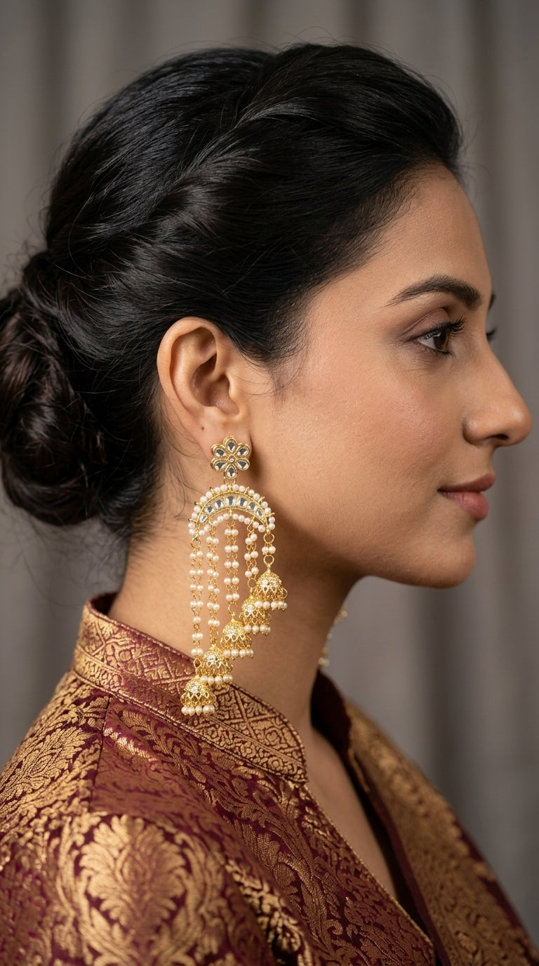 Gold Earrings with Pearls